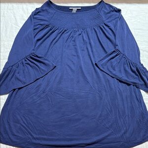 A Pea in the Pod Navy Blue Smocked Ruffle 3/4 Sleeve Maternity Blouse Top NWT